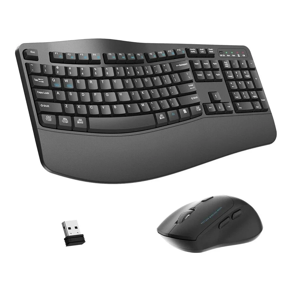 Wireless Keyboard and Mouse Combo,2.4G Full Size Wave Keys Ergonomic Keyboard